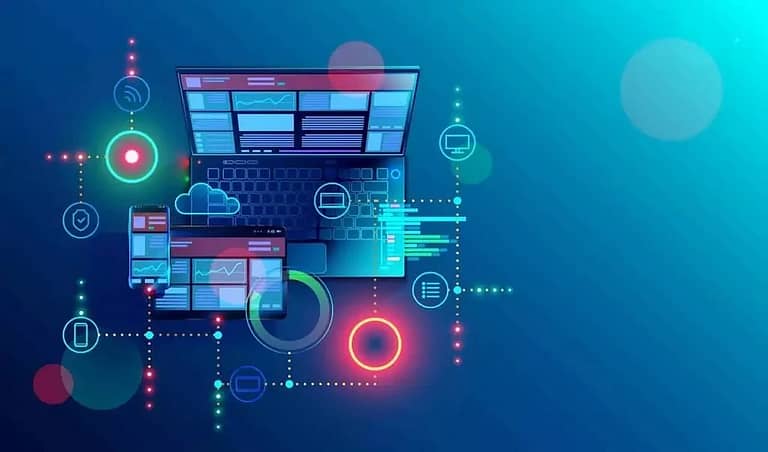 Diseño de computadoras sobre un fondo azul